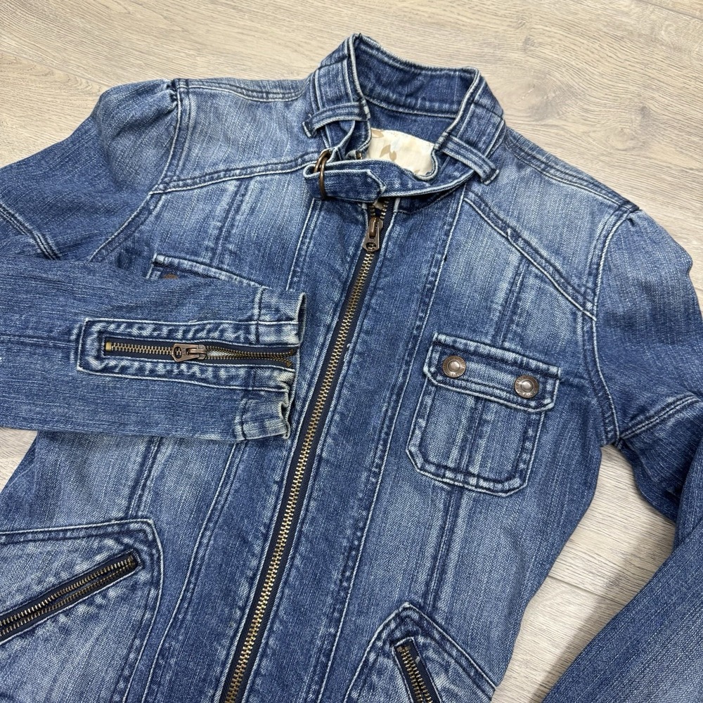 Abercrombie & Fitch Y2K Denim Full Zip Jacket Sz S 2000 Loop Collar